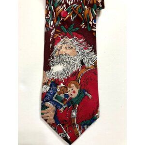 Vintage Montagu Santa Claus Christmas Silk Tie Made In USA Italian Fabric